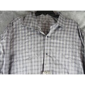 Brandolini Shirt Mens XXL 18.5 47 Grey Check Dress Button Down Long Sleeve‎